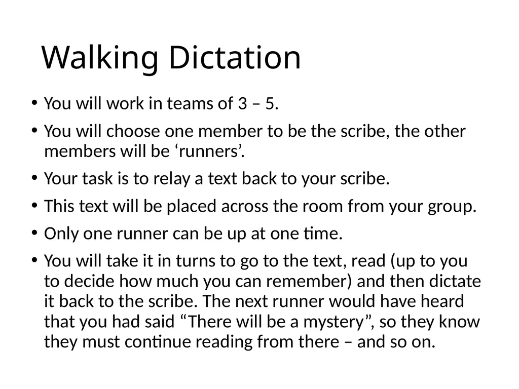 Walking dictation help Capital letters start - slide 2 of 4
