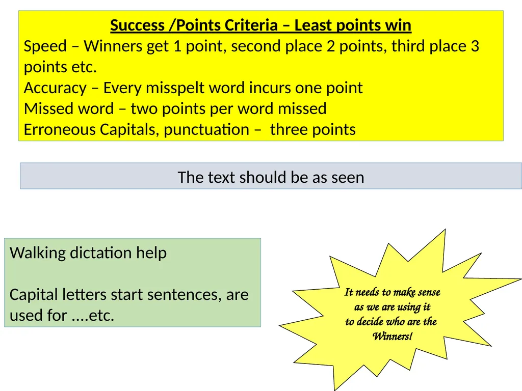 Walking dictation help Capital letters start - slide 1 of 4