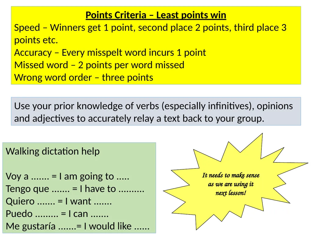 Walking dictation help Capital letters start - slide 3 of 4