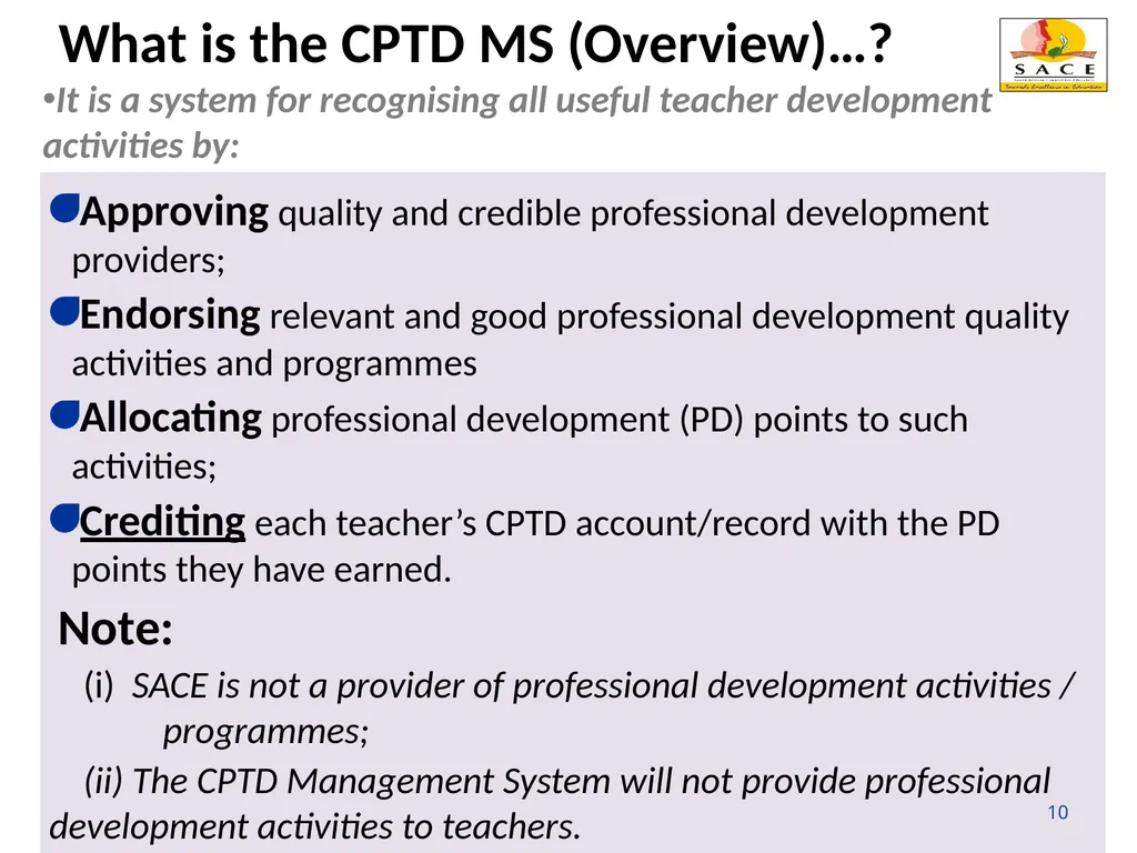 Continuing Professional Teacher Development (CPTD) - slide 10 of 56