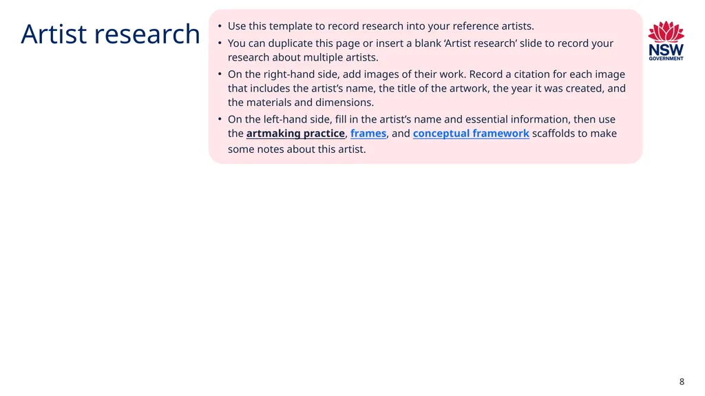Visual arts process diary – template NSW - slide 8 of 13