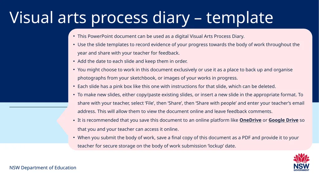 Visual arts process diary – template NSW - slide 1 of 13