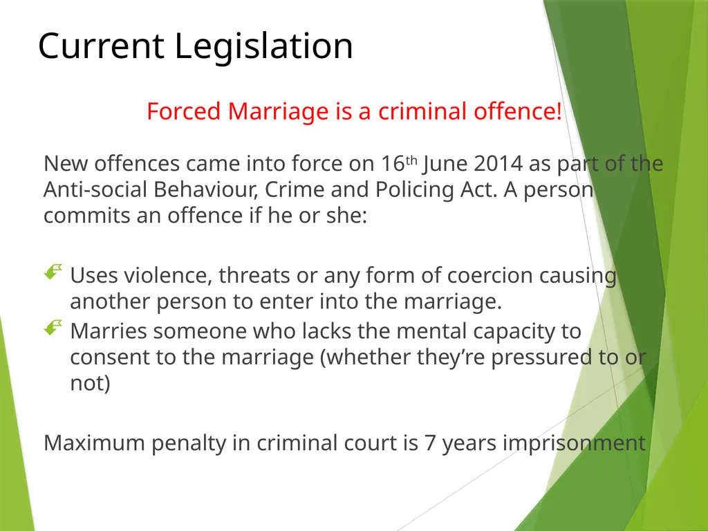 FORCED MARRIAGE AND ‘HONOUR’ BASED ABUSE - slide 16 of 24
