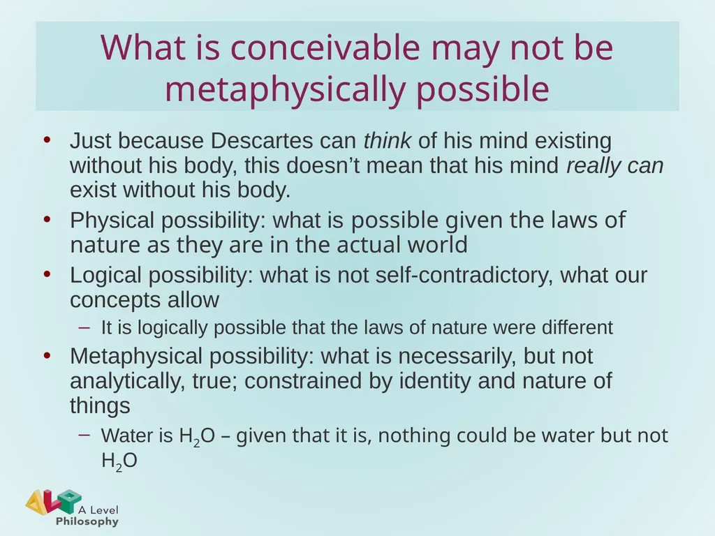 Descartes’ conceivability argument for substance - slide 8 of 11
