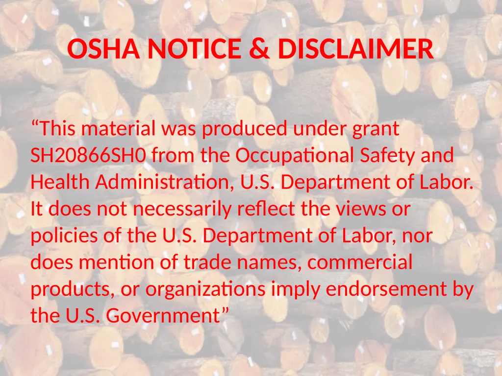 OSHA NOTICE & DISCLAIMER “This material was - slide 14 of 14
