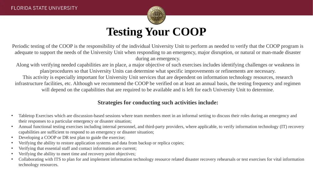 COOP Application Testing and Activation Testing - slide 2 of 8