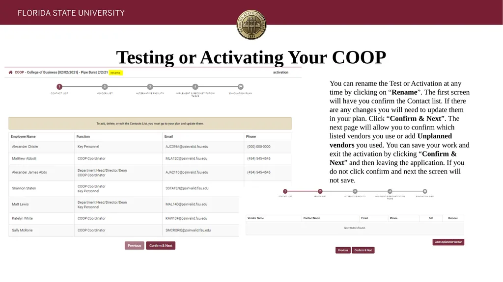 COOP Application Testing and Activation Testing - slide 5 of 8