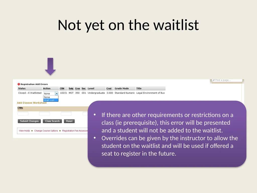 Waitlist Registration Process Overview Students - slide 7 of 23