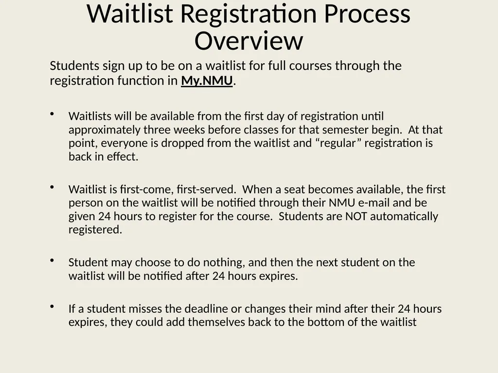 Waitlist Registration Process Overview Students - slide 1 of 23