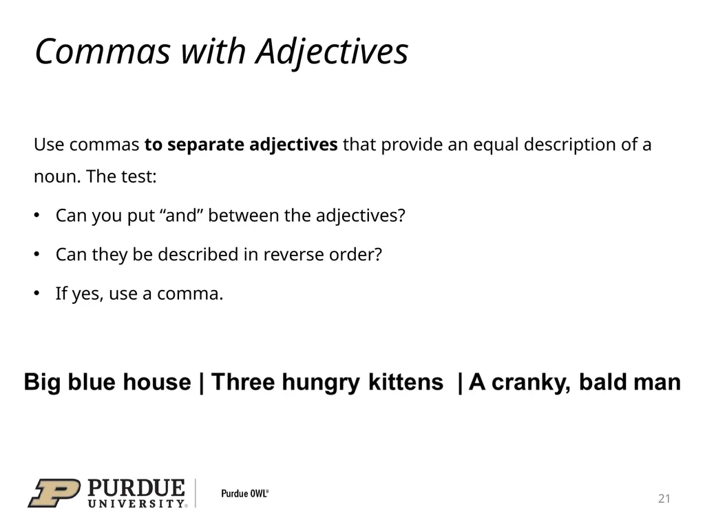 Conquering the Comma A comma is a punctuation mark - slide 21 of 26