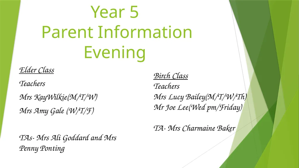 Year 5 Parent Information Evening Elder Class - slide 1 of 17