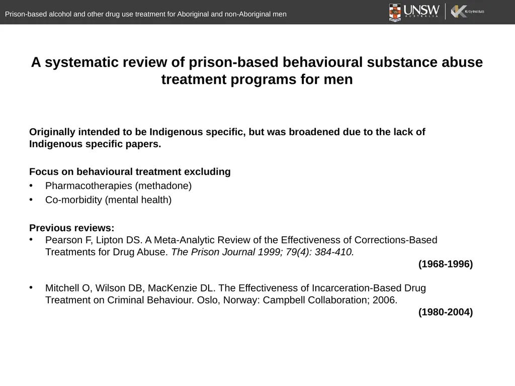 A systematic review of prison-based behavioural - slide 3 of 20