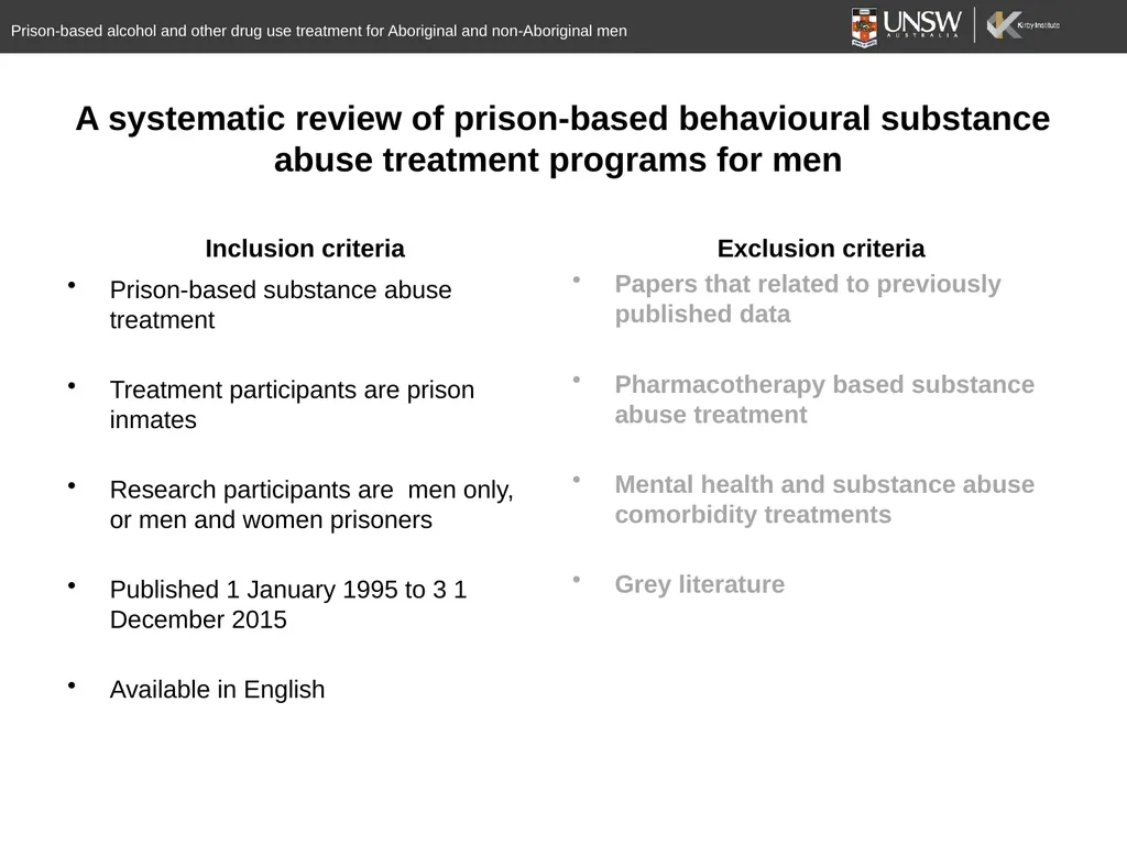 A systematic review of prison-based behavioural - slide 4 of 20