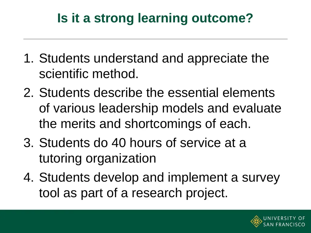 Writing Effective Program Learning Outcomes - slide 15 of 19