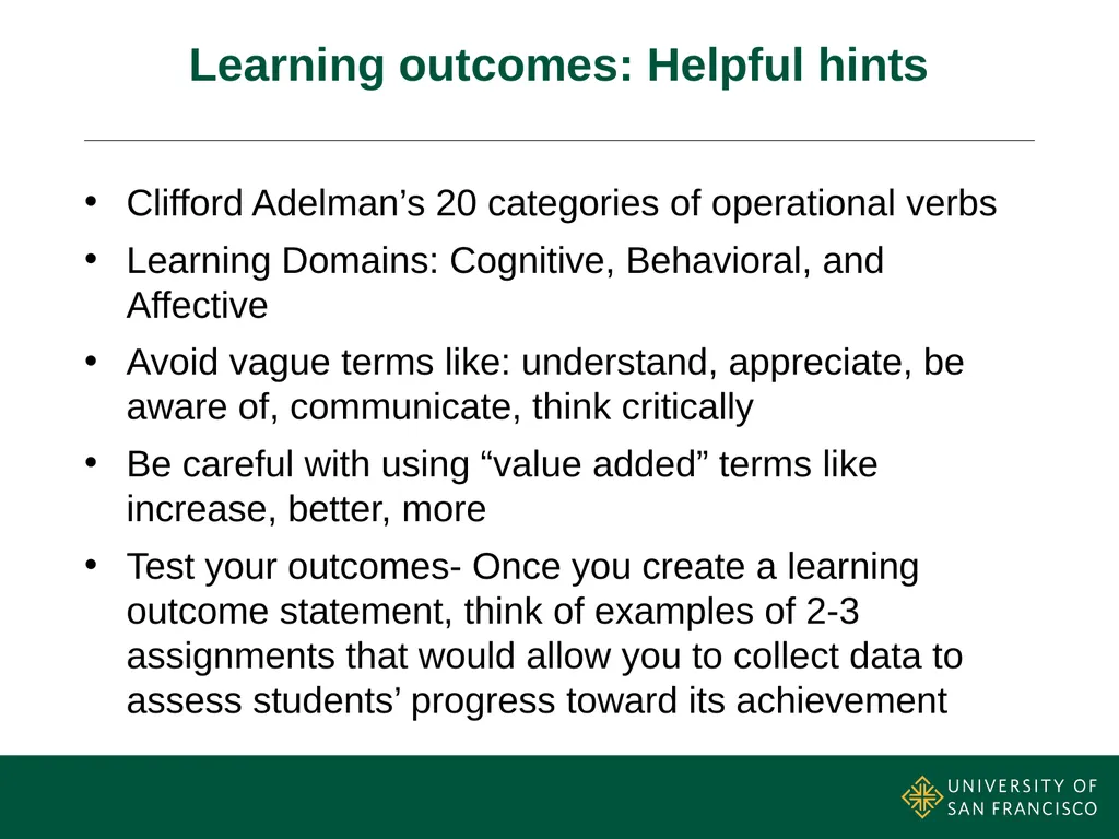 Writing Effective Program Learning Outcomes - slide 14 of 19