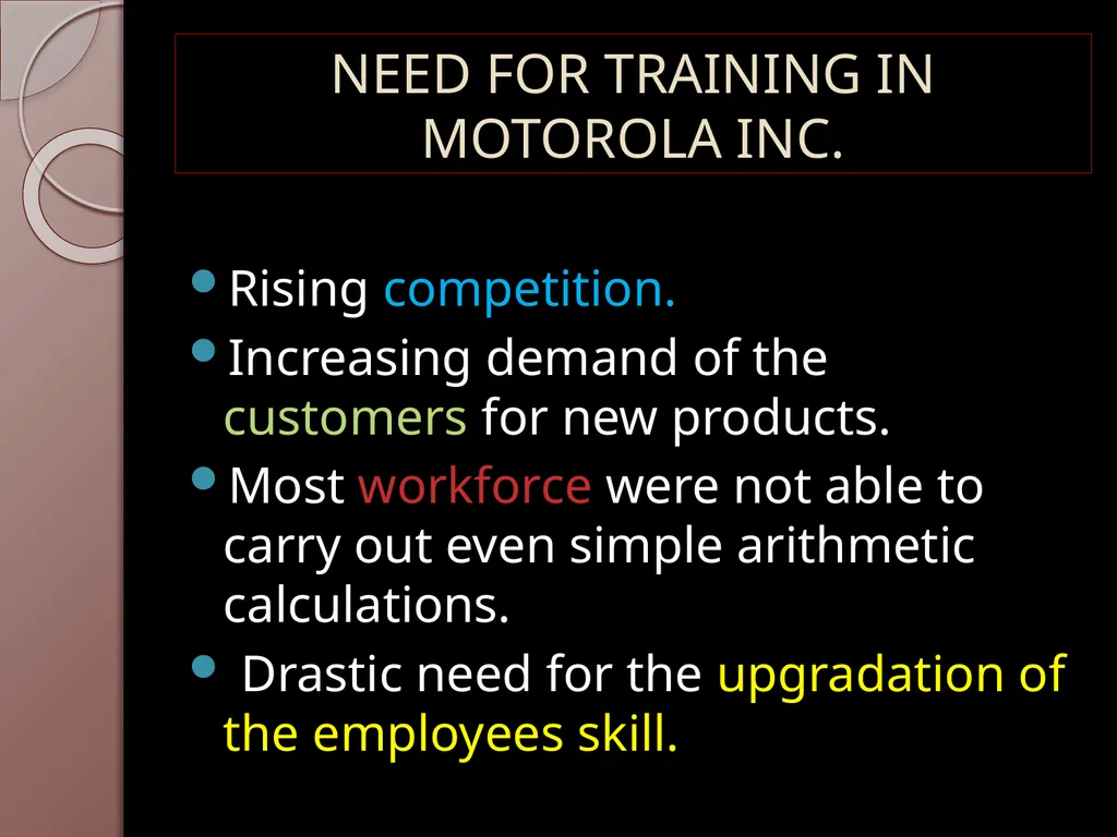 E-LEARNING INITIATIVES AT MOTOROLA PRESENTED BY: - slide 3 of 18