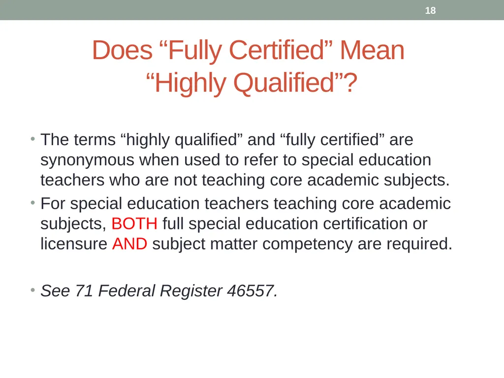 Highly qualified requirements Wyoming Department - slide 18 of 39