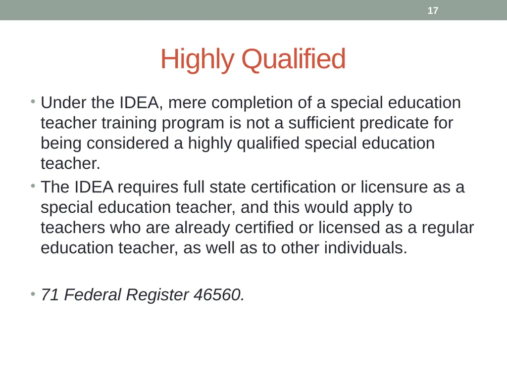 Highly qualified requirements Wyoming Department - slide 17 of 39