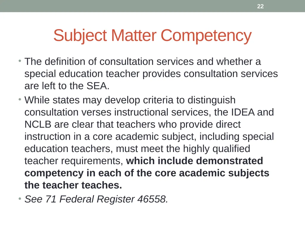 Highly qualified requirements Wyoming Department - slide 22 of 39
