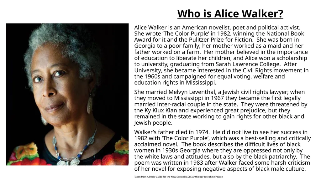 Poem at Thirty-Nine by Alice Walker How does - slide 2 of 8