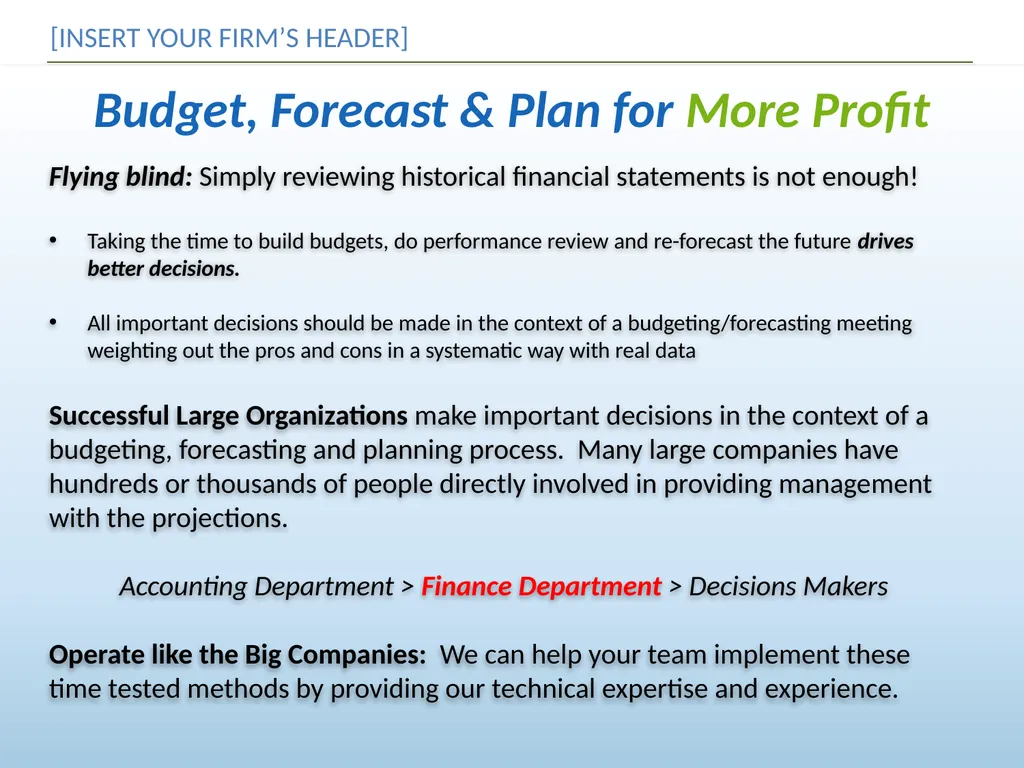 Budget, Forecast & Plan for More Profit [INSERT - slide 2 of 13