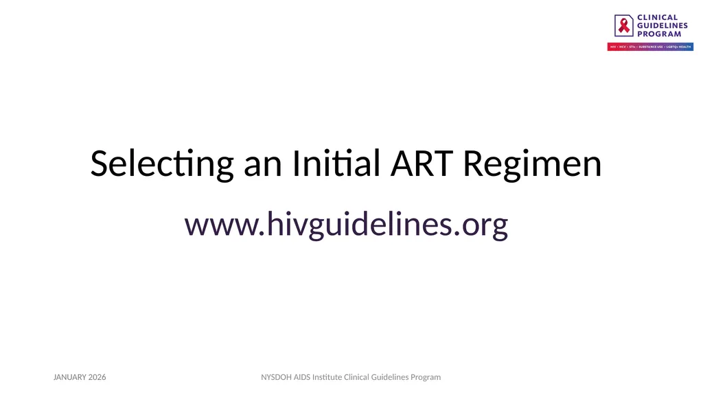Selecting an Initial ART Regimen - slide 1 of 34