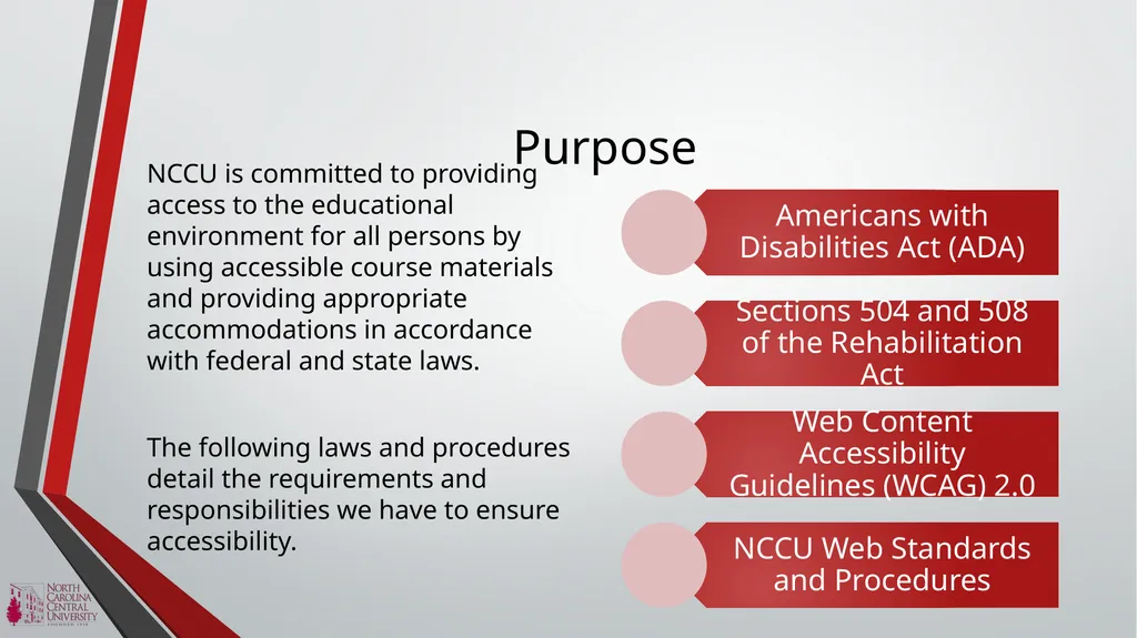 NCCU ACCESSIBILITY BASICS Module 1 of the NCCU - slide 3 of 12