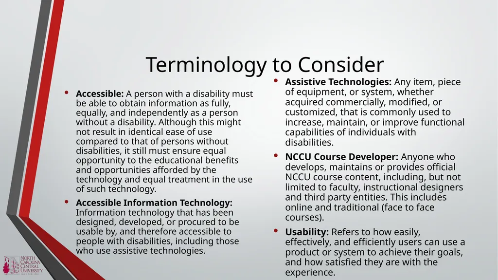 NCCU ACCESSIBILITY BASICS Module 1 of the NCCU - slide 6 of 12