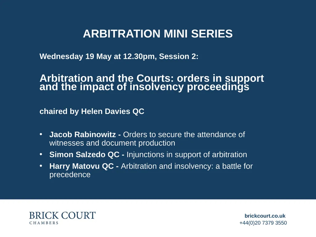 Arbitration mini series Wednesday 19 May at - slide 1 of 21