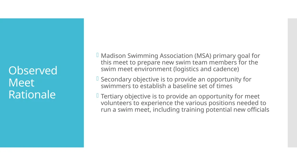 MSA Swim Meet Supplemental Data Package Observed - slide 2 of 6