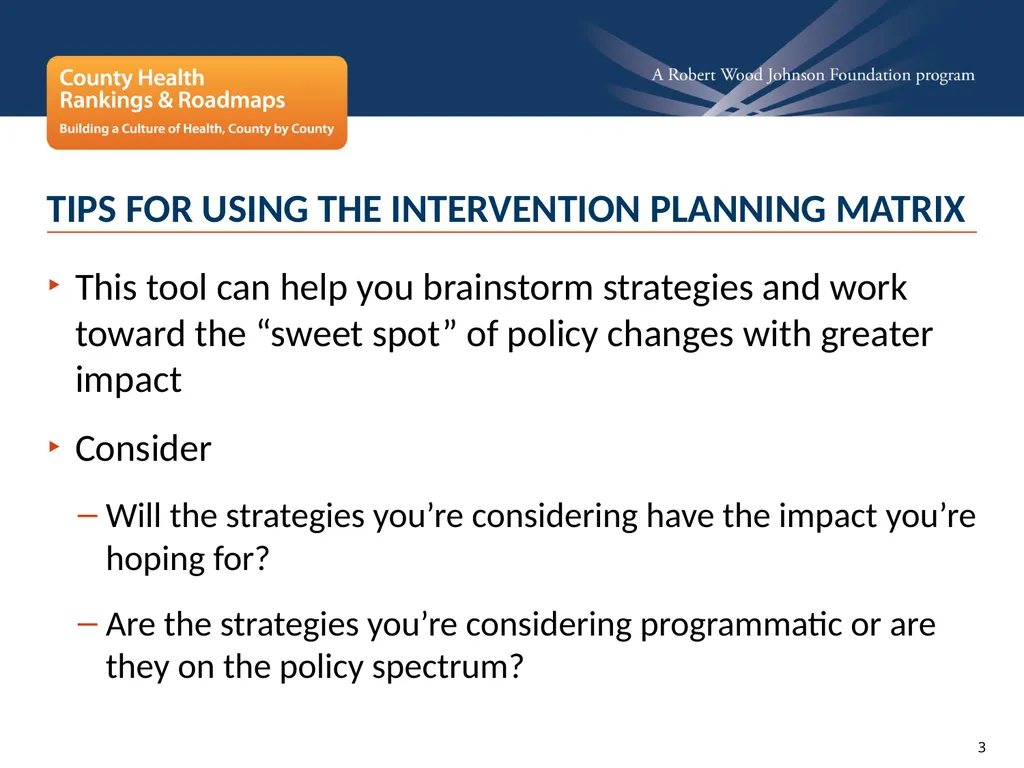 INTERVENTION PLANNING MATRIX Activity to support - slide 3 of 7