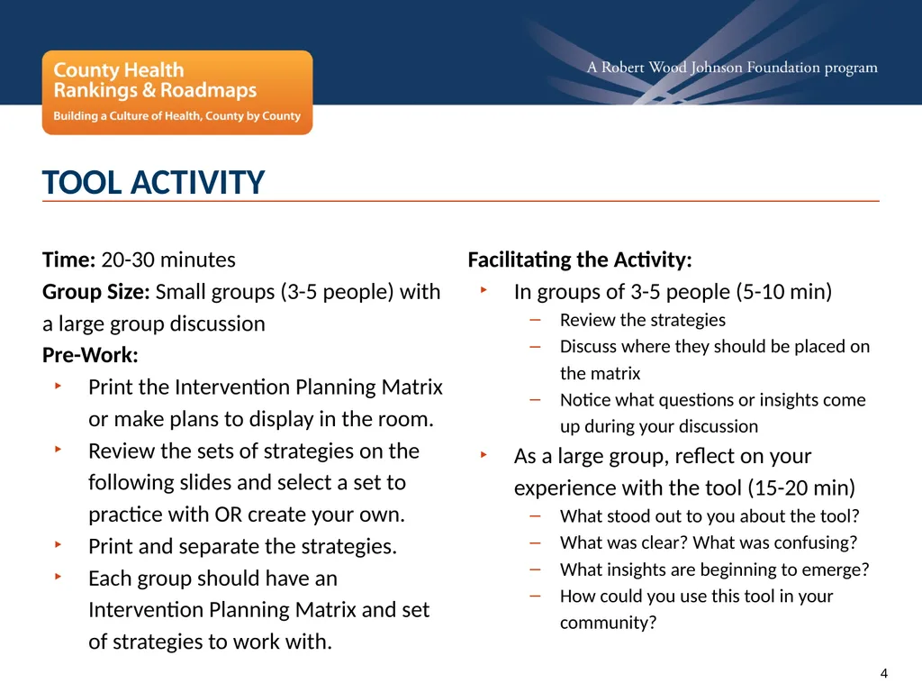 INTERVENTION PLANNING MATRIX Activity to support - slide 4 of 7