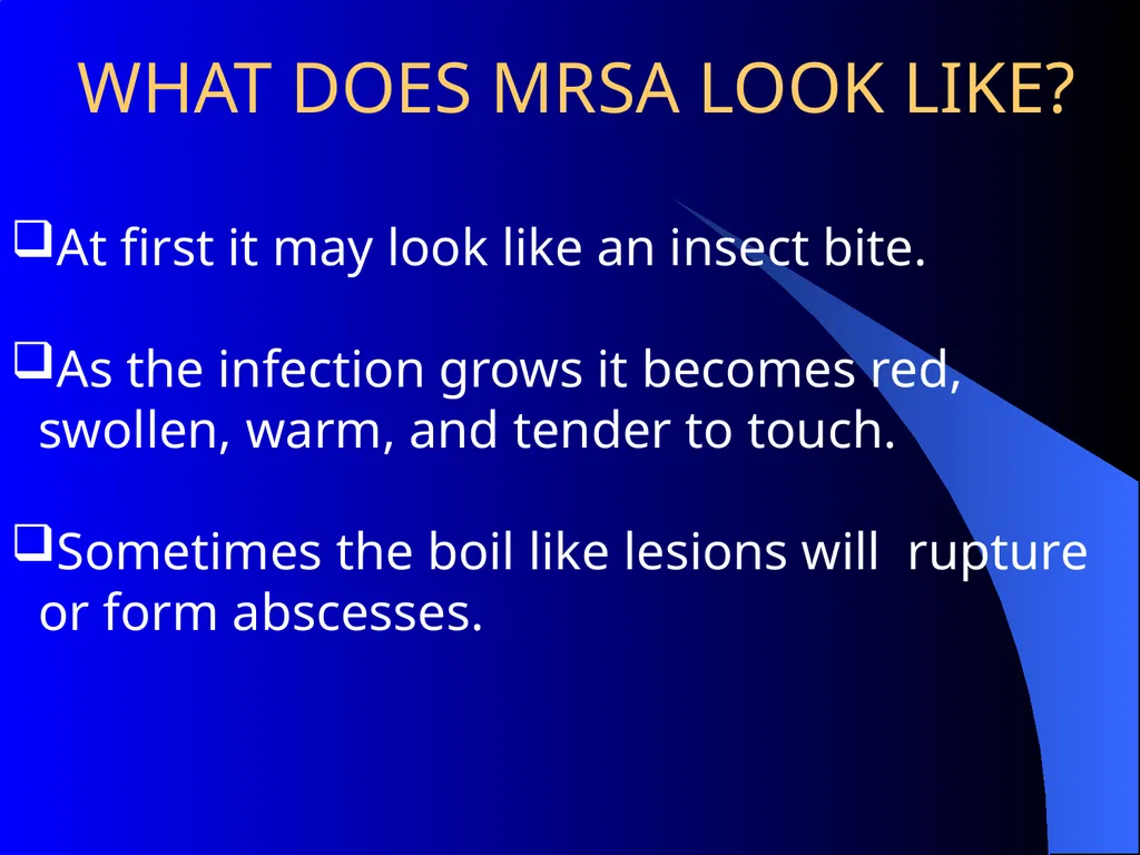 MRSA METHICILLIN-RESISTANT STAPHYLOCOCCUS AUREUS - slide 4 of 11