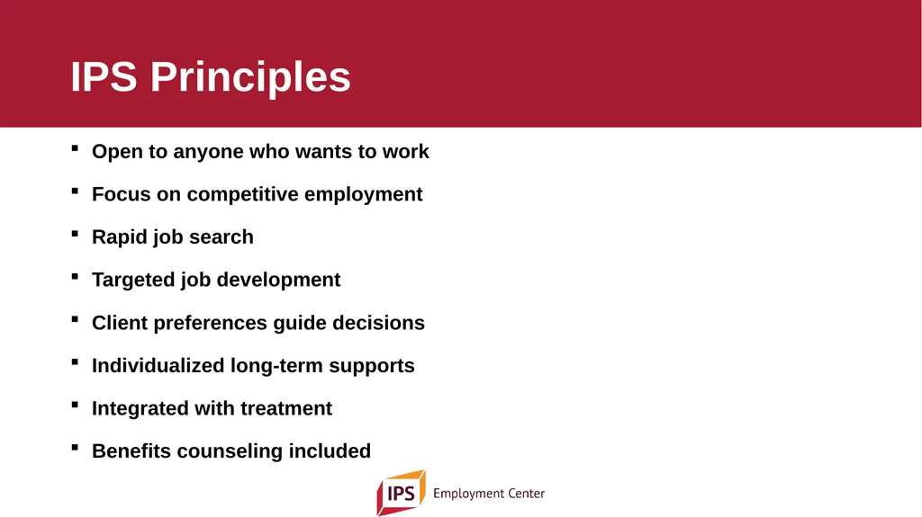 Individual Placement and Support - IPS The - slide 16 of 35