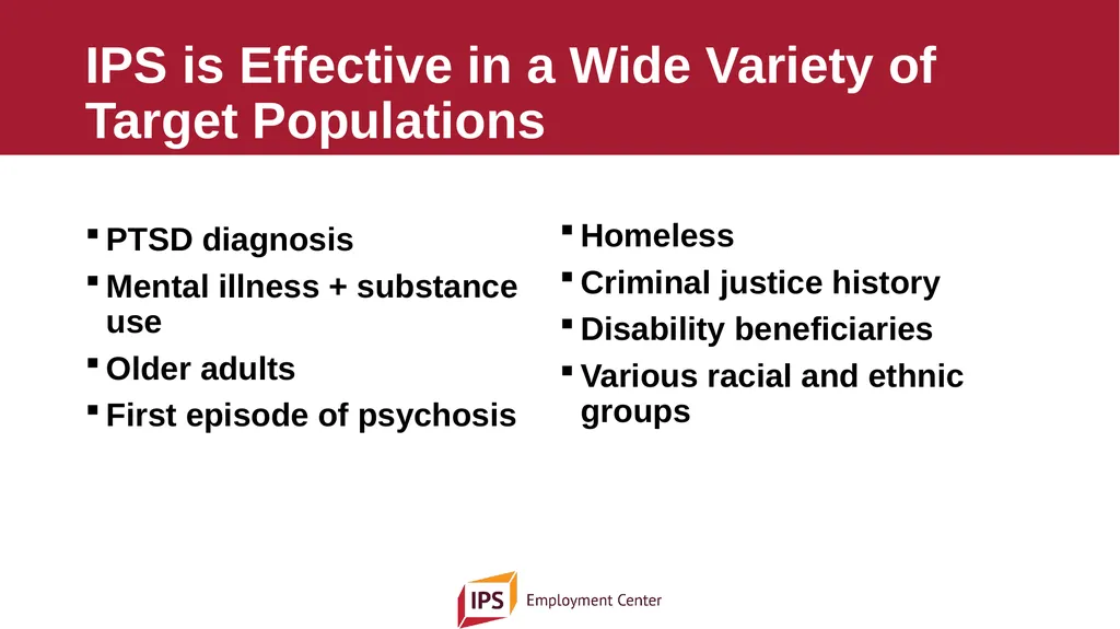 Individual Placement and Support - IPS The - slide 6 of 35