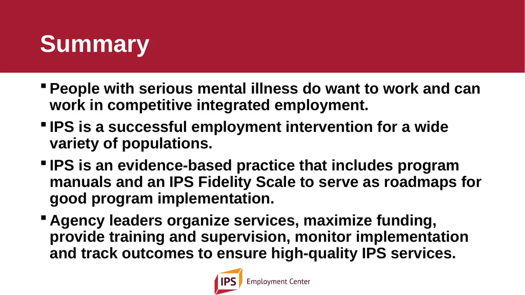 Individual Placement and Support - IPS The - slide 34 of 35