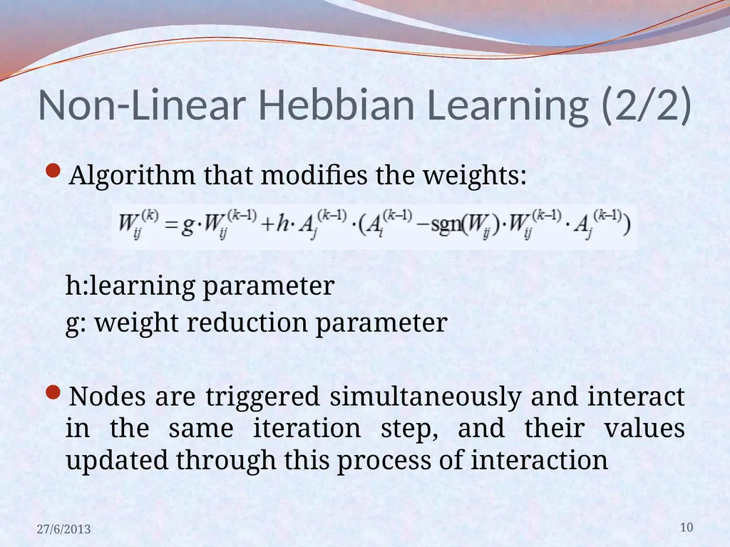 Non Linear Hebbian Learning Techniques and Fuzzy - slide 10 of 29