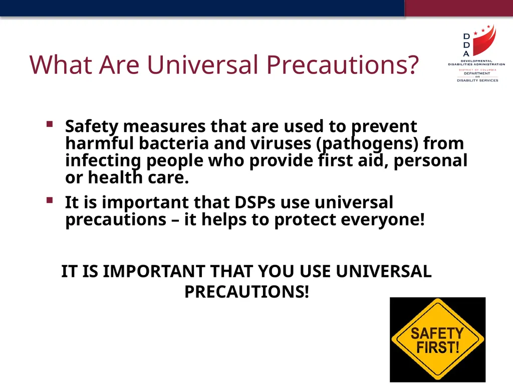 Universal Precautions & General Safety Guidelines - slide 11 of 41