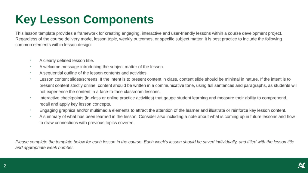 Weekly Lesson Template Learning & Teaching - slide 2 of 16