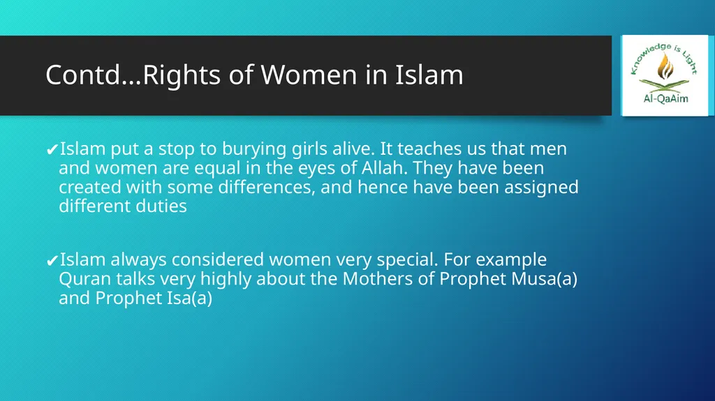WOMEN IN ISLAM LESSON 7D10 Learning objectives To - slide 7 of 10