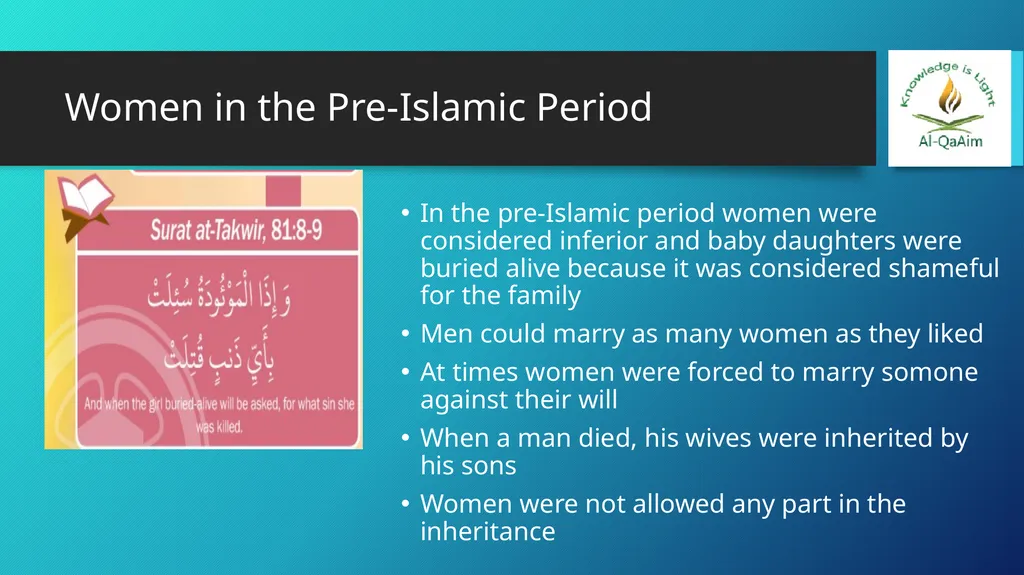 WOMEN IN ISLAM LESSON 7D10 Learning objectives To - slide 4 of 10