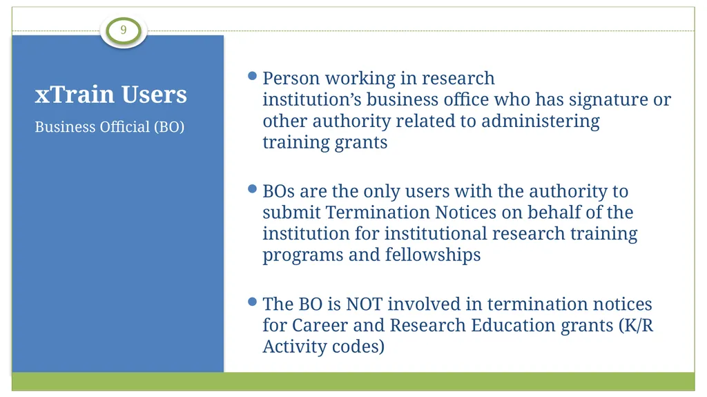 xTrain Overview electronic Research Administration - slide 9 of 35