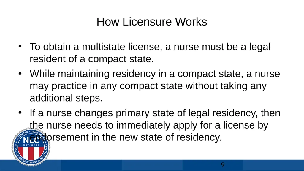 Nurse Licensure Compact Licensure Solution for US - slide 9 of 29