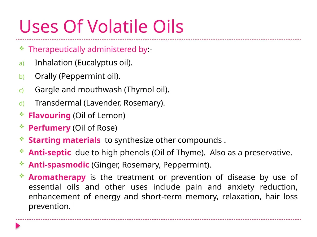 VOLATILE OILS Pharmacognosy 3rd Class, 1st - slide 6 of 12