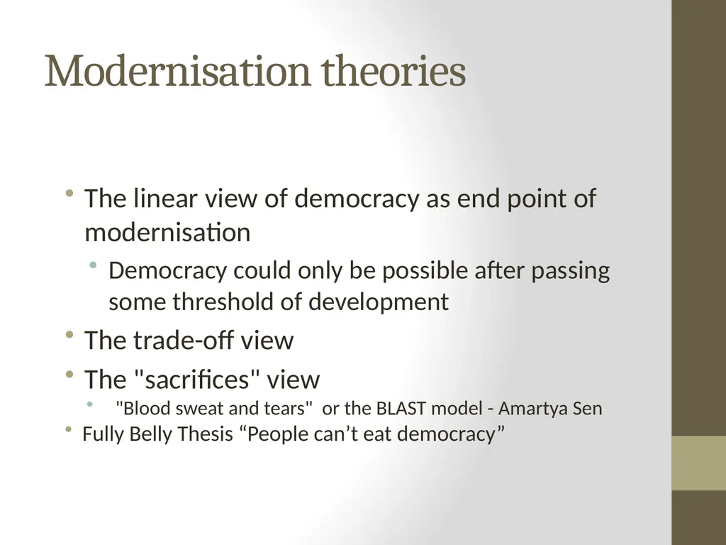 Modernisation theories The linear view of - slide 1 of 16