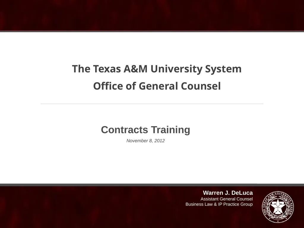 Warren J. DeLuca Assistant General Counsel - slide 1 of 58