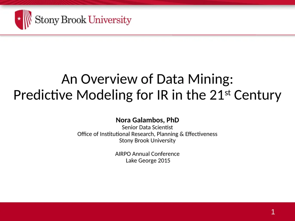 An Overview of Data Mining: Predictive Modeling - slide 1 of 29