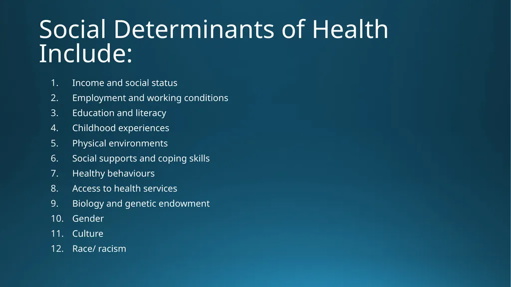 Social Determinants of Health Addressing Health - slide 3 of 30