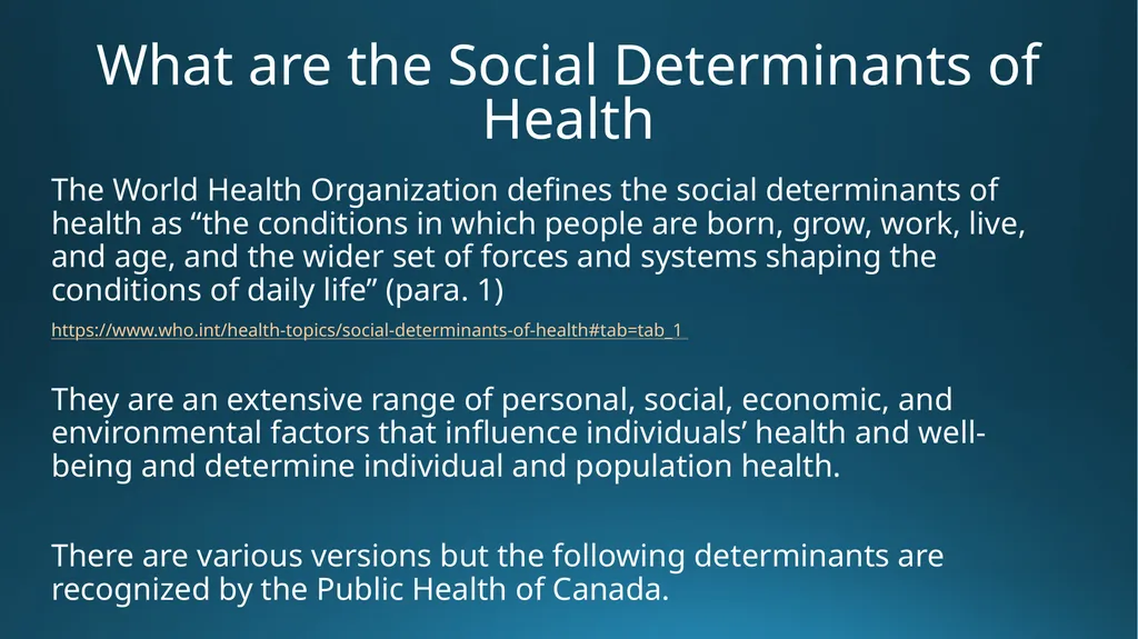 Social Determinants of Health Addressing Health - slide 2 of 30