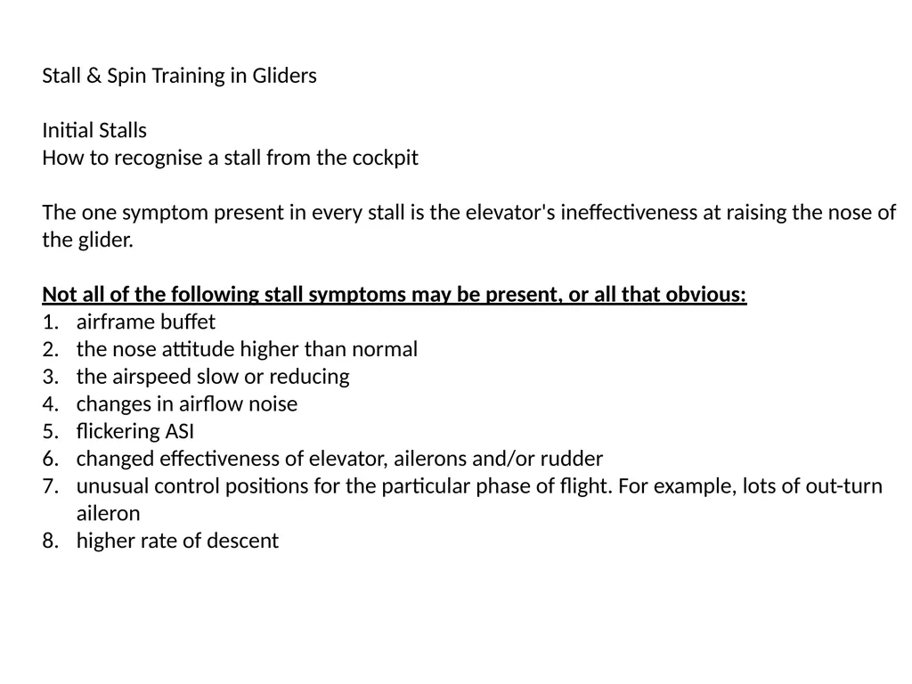 Stall & Spin Training in Gliders Stall & Spin - slide 11 of 20